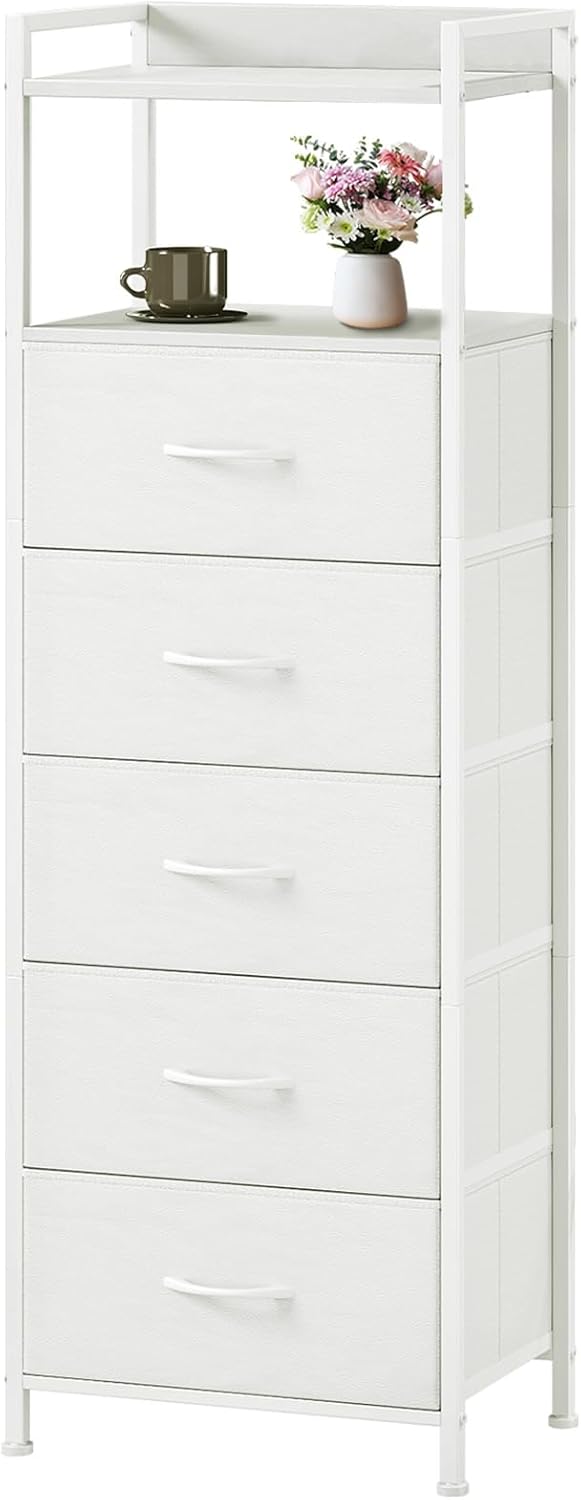 White Leather 5-Drawer Nightstand