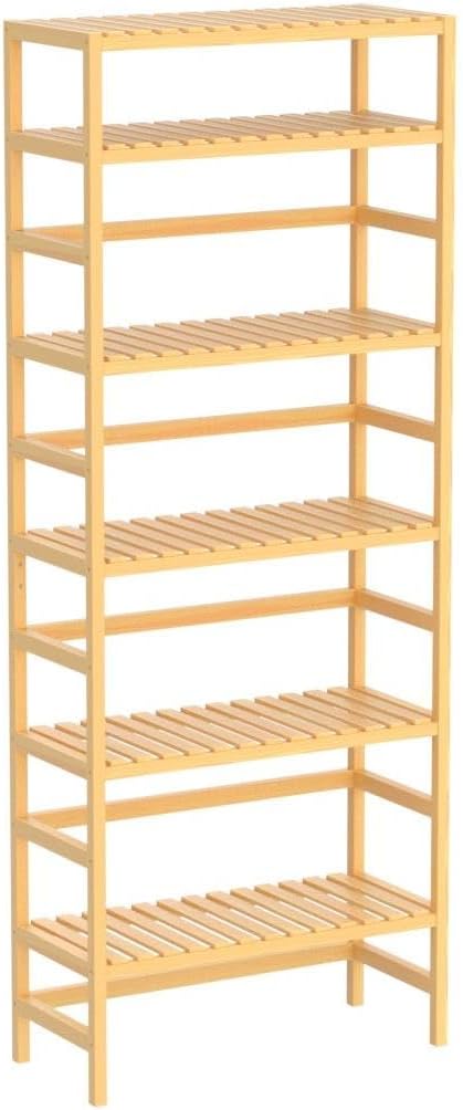 6-Tier Adjustable Shallow Bamboo Bookshelf
