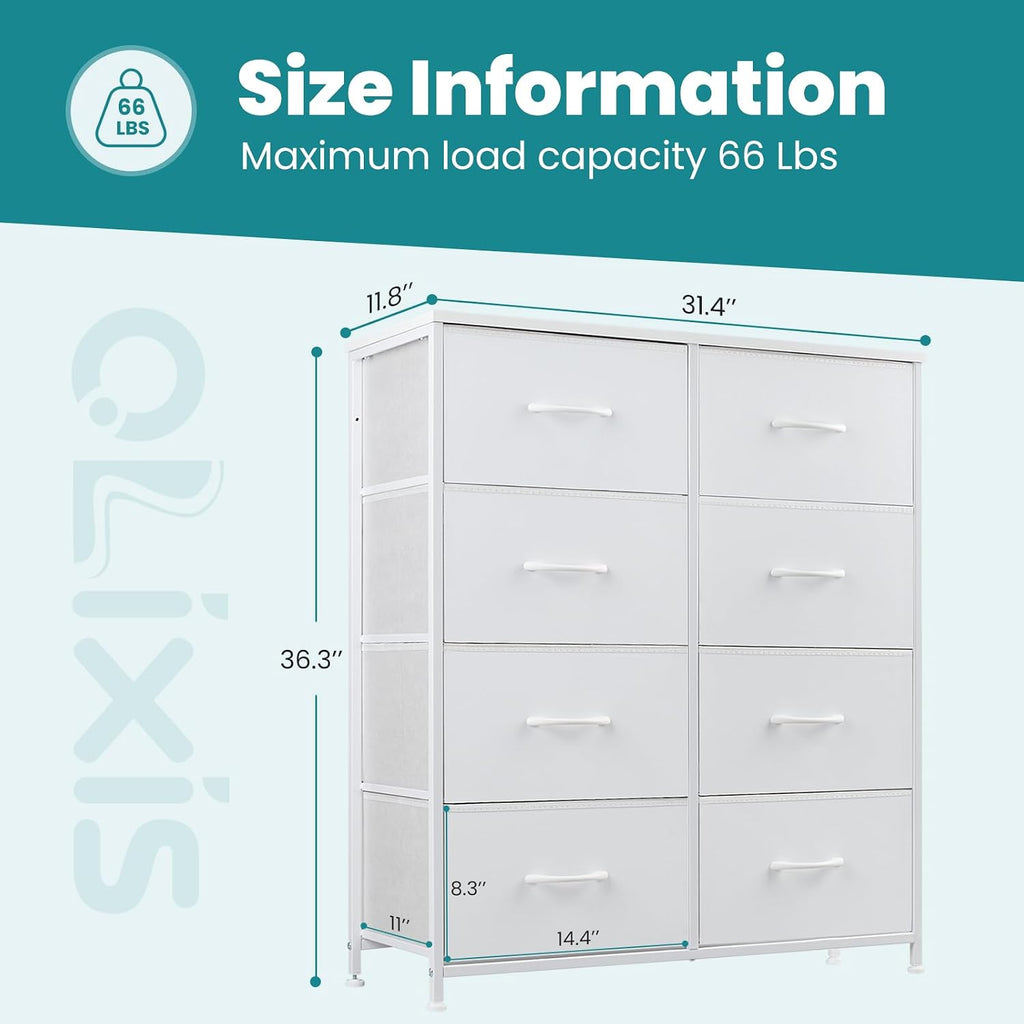 White 8-Drawer Fabric Storage Tower