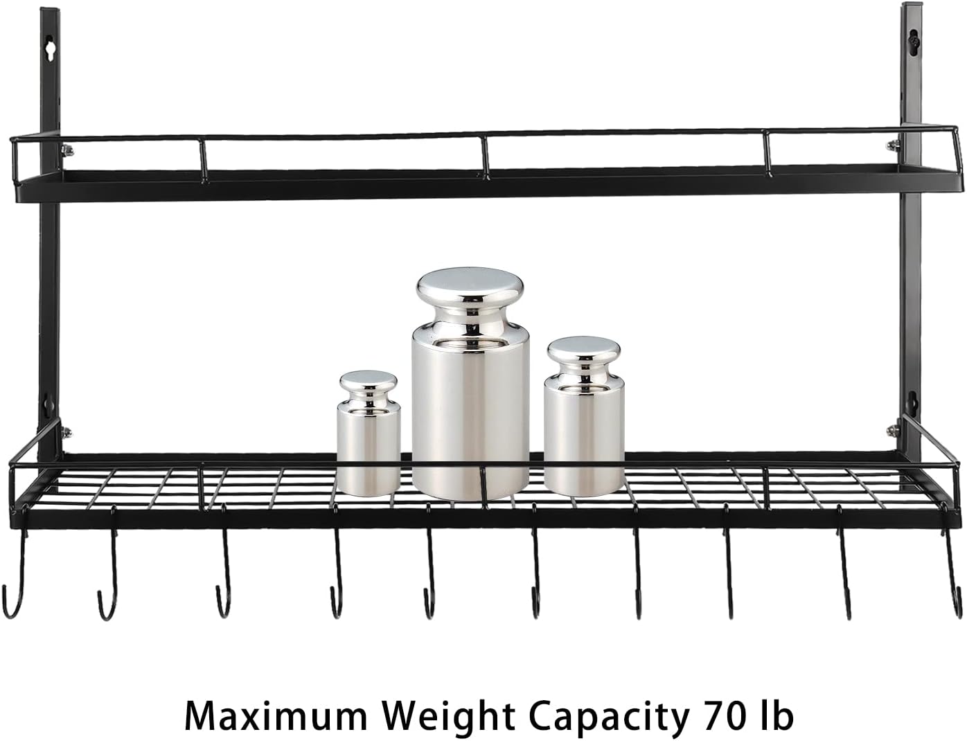 2-Tier Black Wall Mount Pot Rack with 10 Hooks