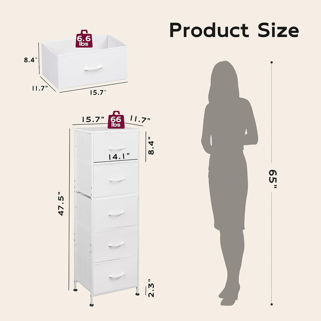 White 5-Drawer Fabric Dresser