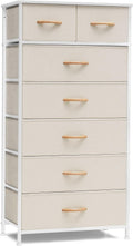 Beige 7-Drawer Fabric Dresser