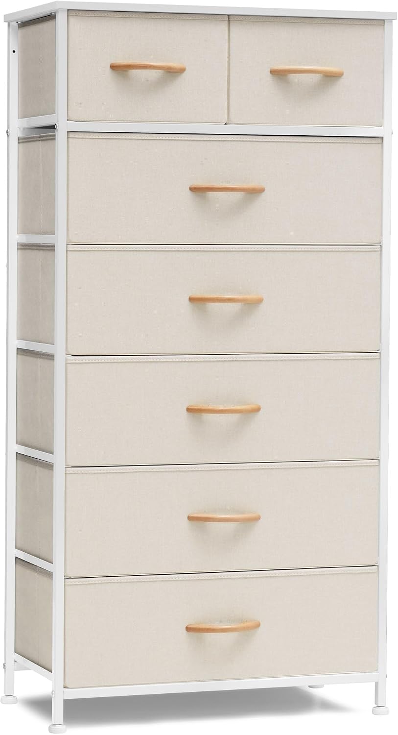 Beige 7-Drawer Fabric Dresser