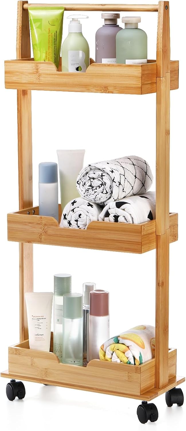 3-Tier Rolling Bamboo Corner Shower Caddy