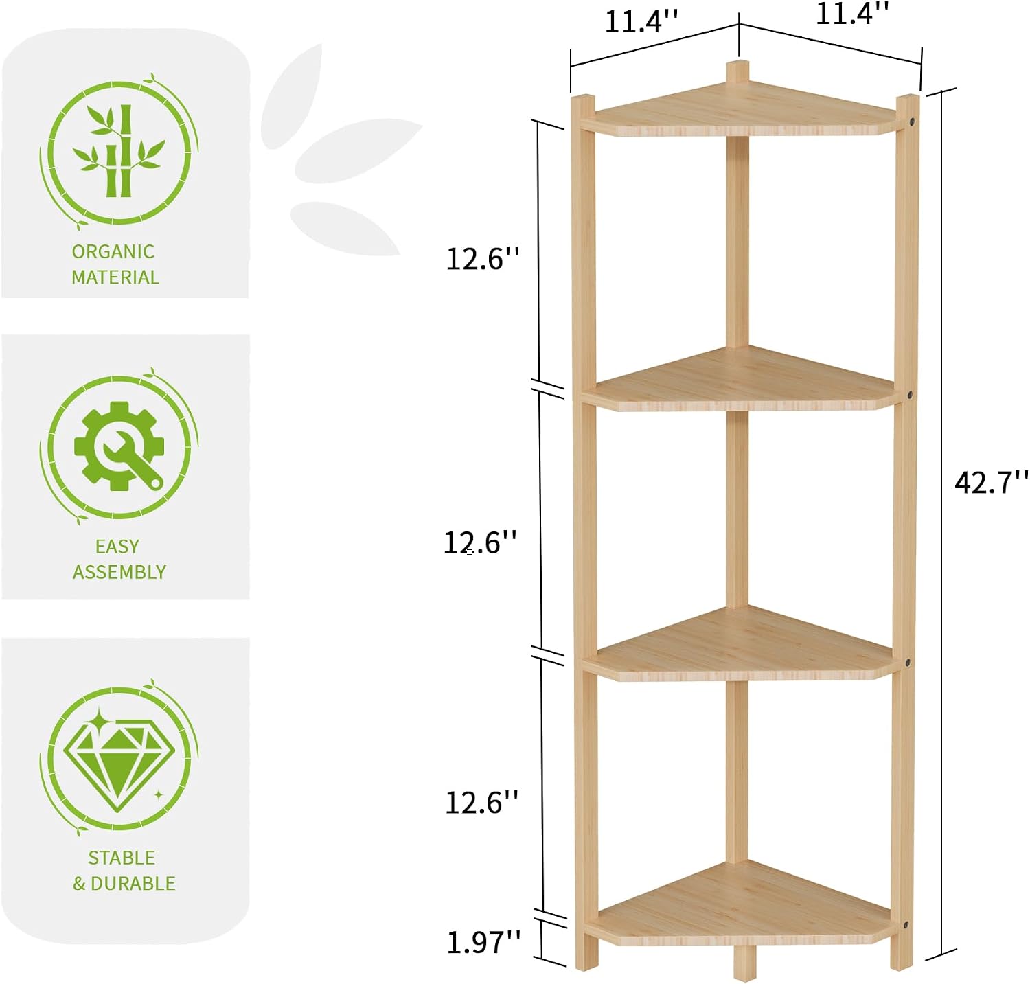 4 Tier Natural Bamboo Corner Storage Shelf