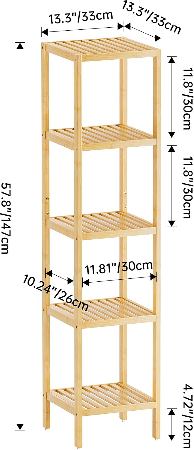 5-Tier Natural Bamboo Multipurpose Storage Rack