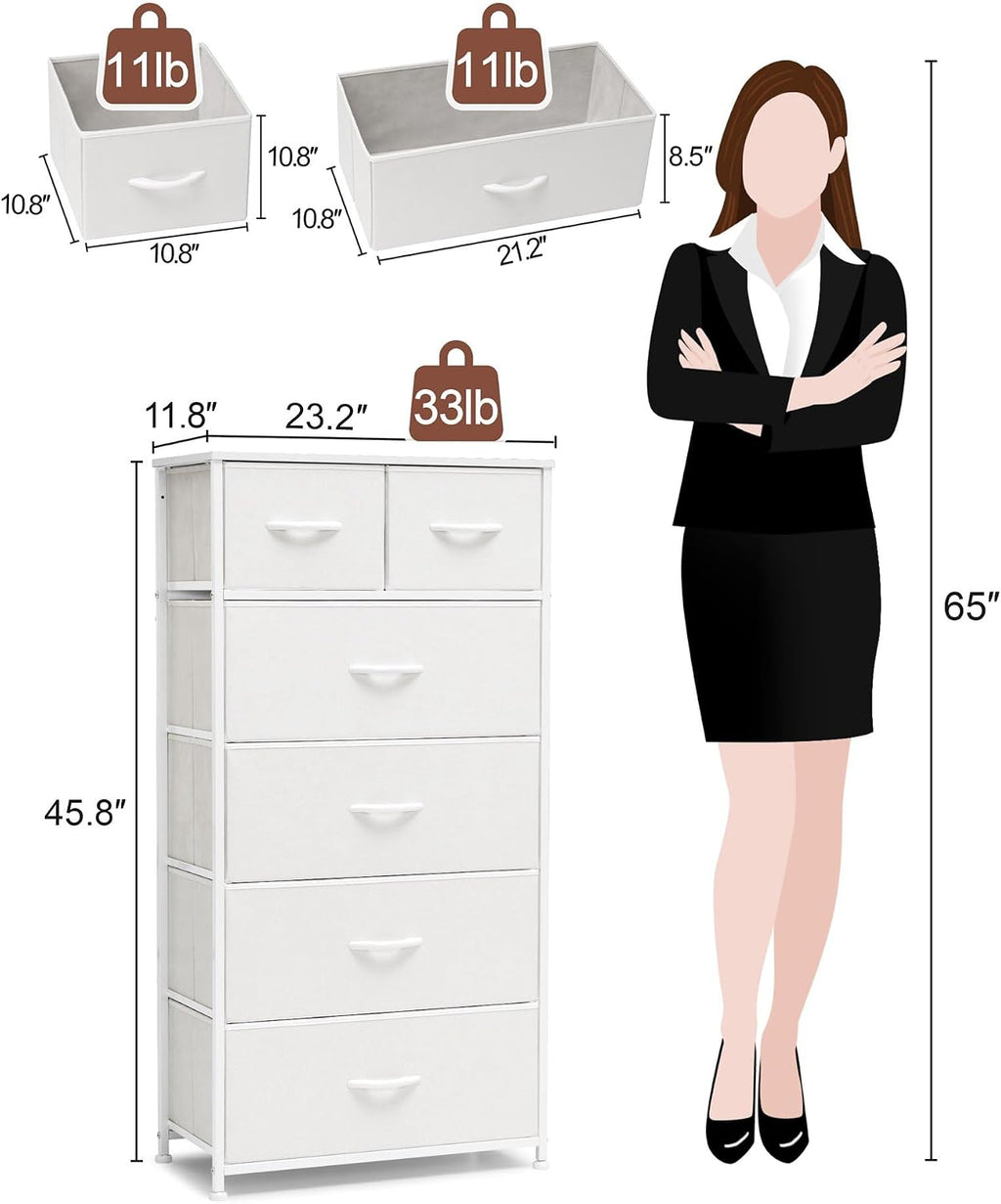 White 6-Drawer Skinny Dresser