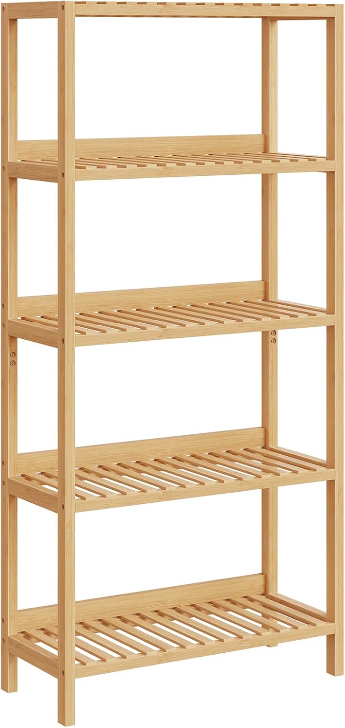 5-Tier Back Panel Bamboo Storage Shelf