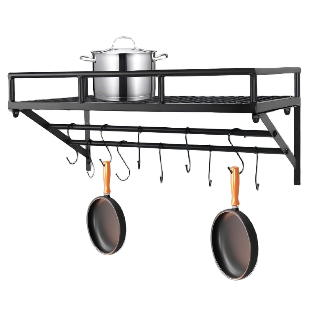 24 Inch Wall Mount Pot Rack with Dual Rails & 10 Hooks