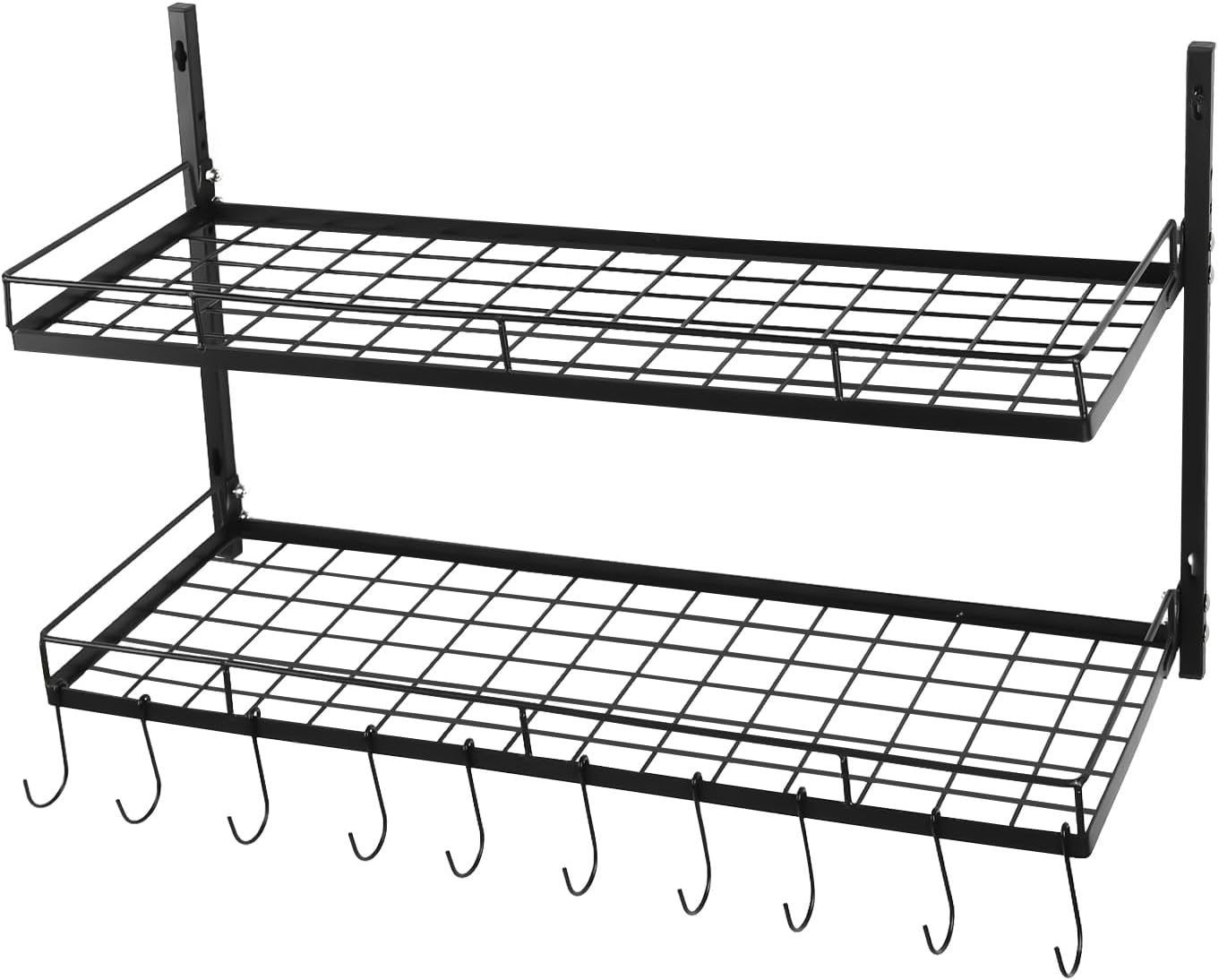 2-Tier Adjustable Wall Mount Pot Rack with 10 Hooks