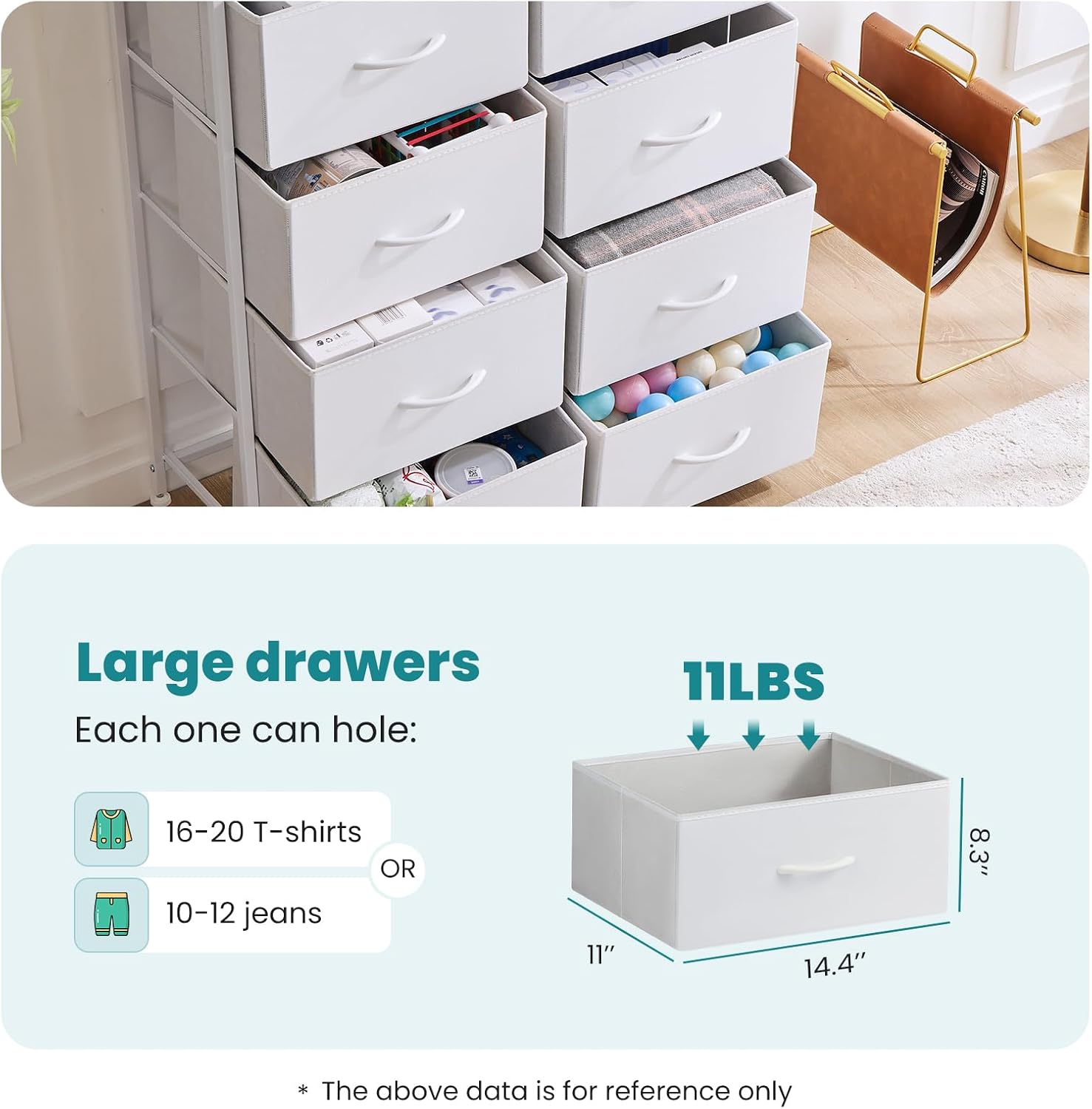 White 8-Drawer Fabric Storage Tower
