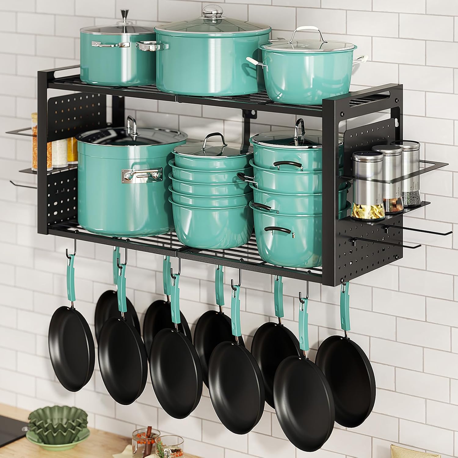 Black 2-Tier Pot Rack 20 Hooks