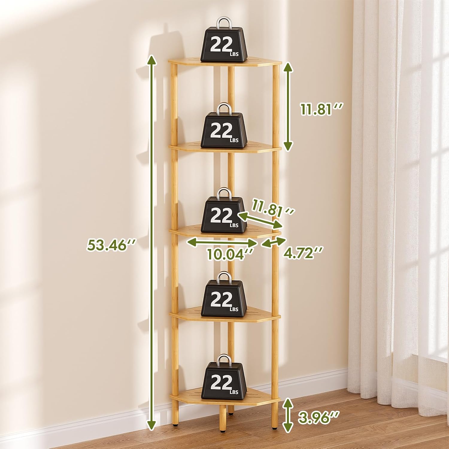 5 Tier Tall Bamboo Corner Storage Shelf