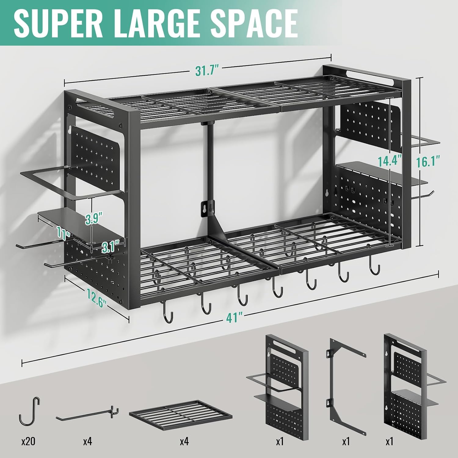Black 2-Tier Pot Rack 20 Hooks