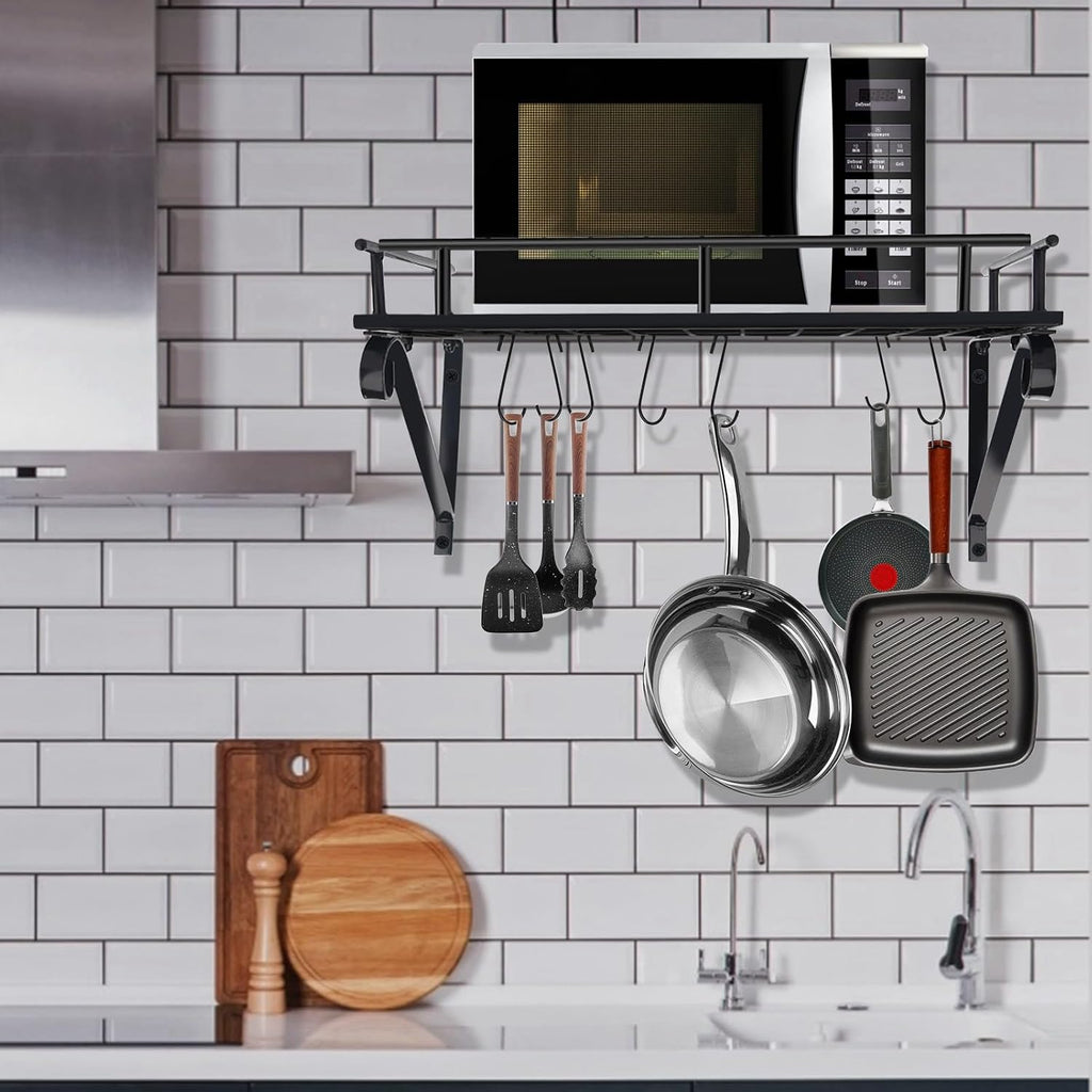 Wall Mount Metal Pot Rack with 10 Hooks