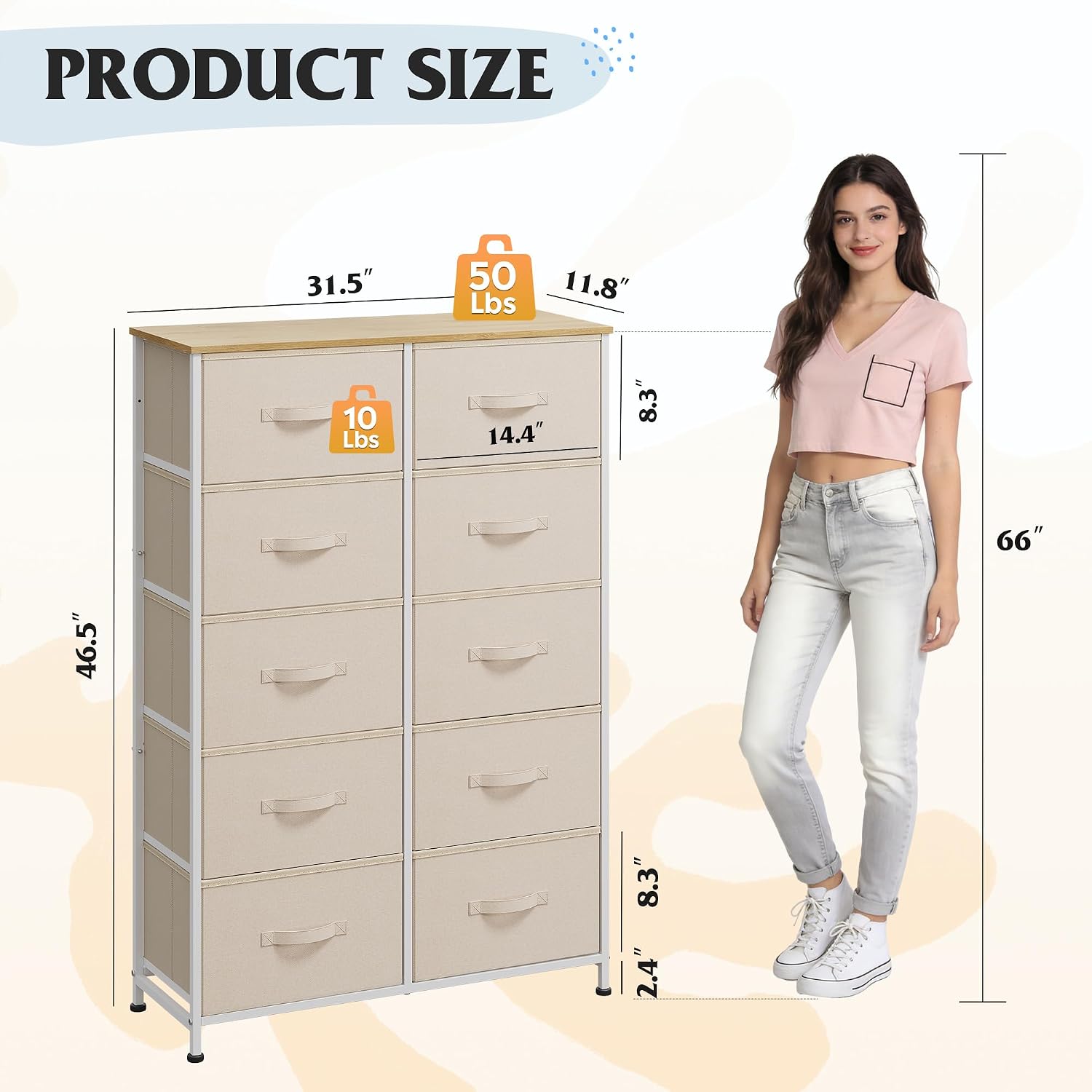 Cream White 10-Drawer Dresser