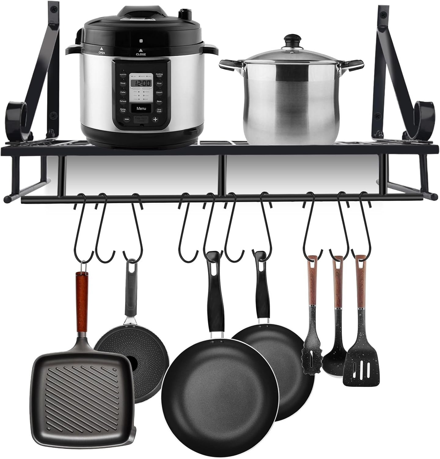 Wall Mount Metal Pot Rack with 10 Hooks