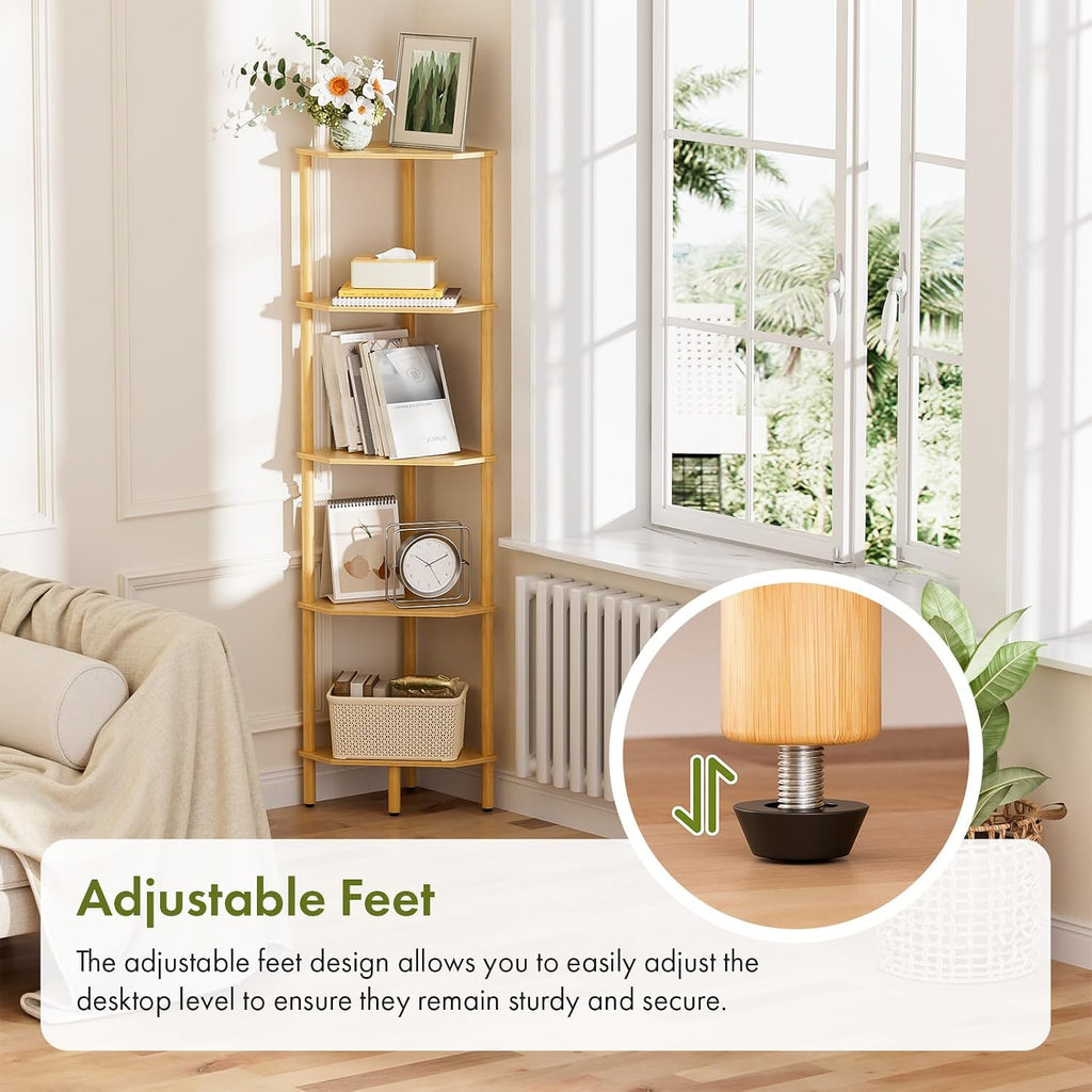 5 Tier Tall Bamboo Corner Storage Shelf