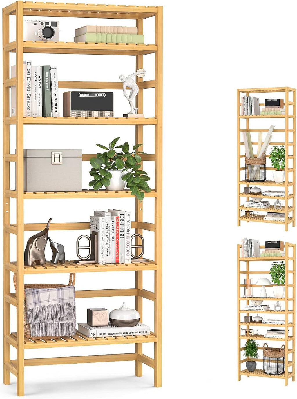 6-Tier Adjustable Shallow Bamboo Bookshelf