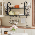 30 Inch Black Wall Mount Pot Rack with Lid Holders & Towel Bar
