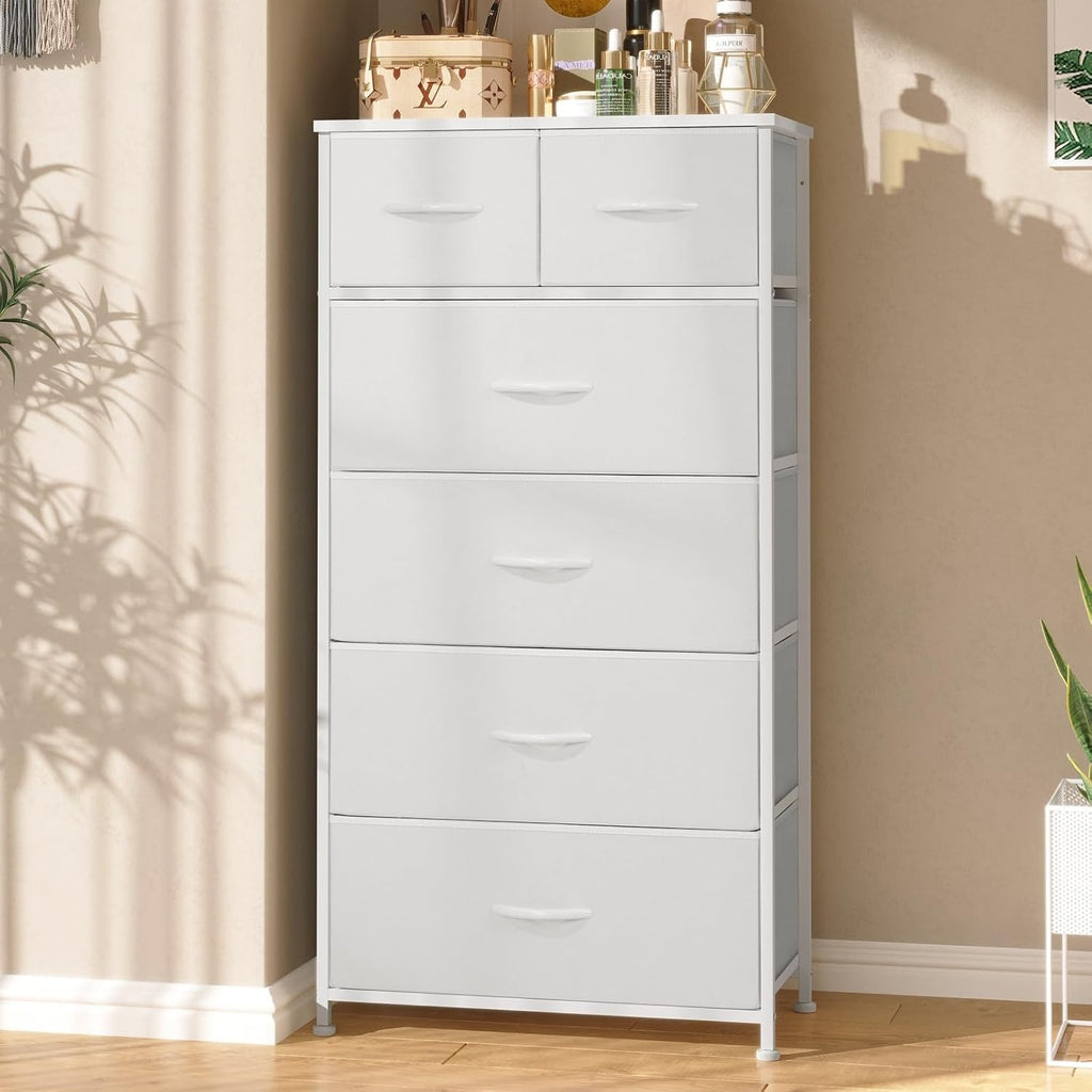 White 6-Drawer Skinny Dresser