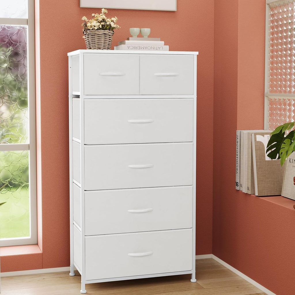 White 6-Drawer Skinny Dresser