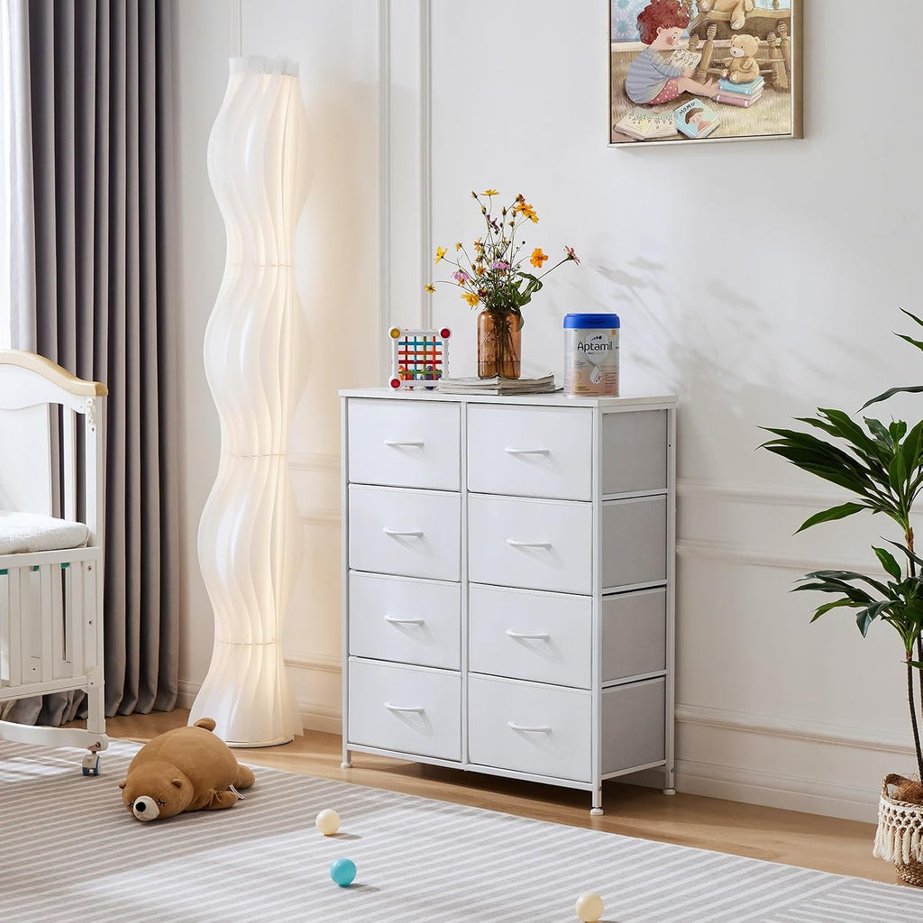 White 8-Drawer Fabric Storage Tower