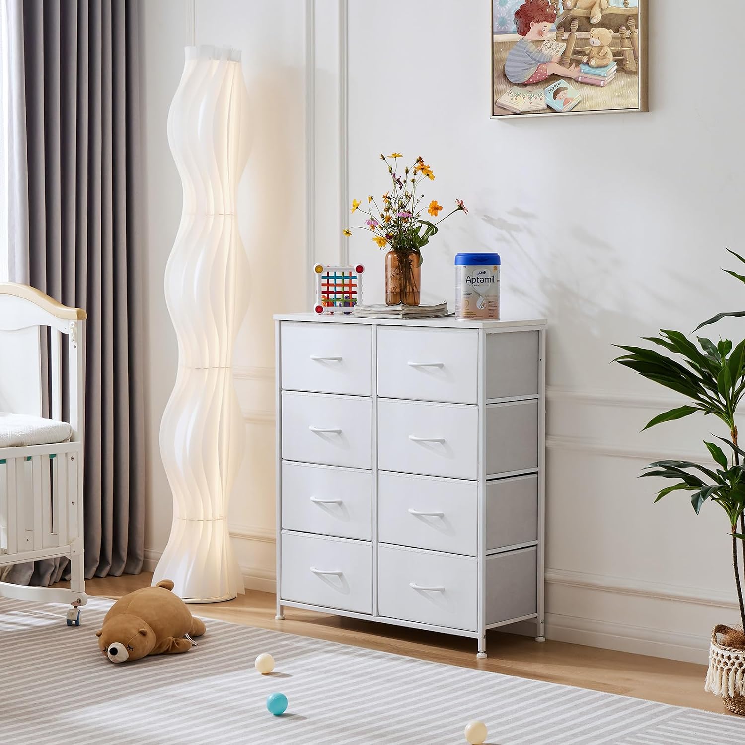 White 8-Drawer Fabric Storage Tower