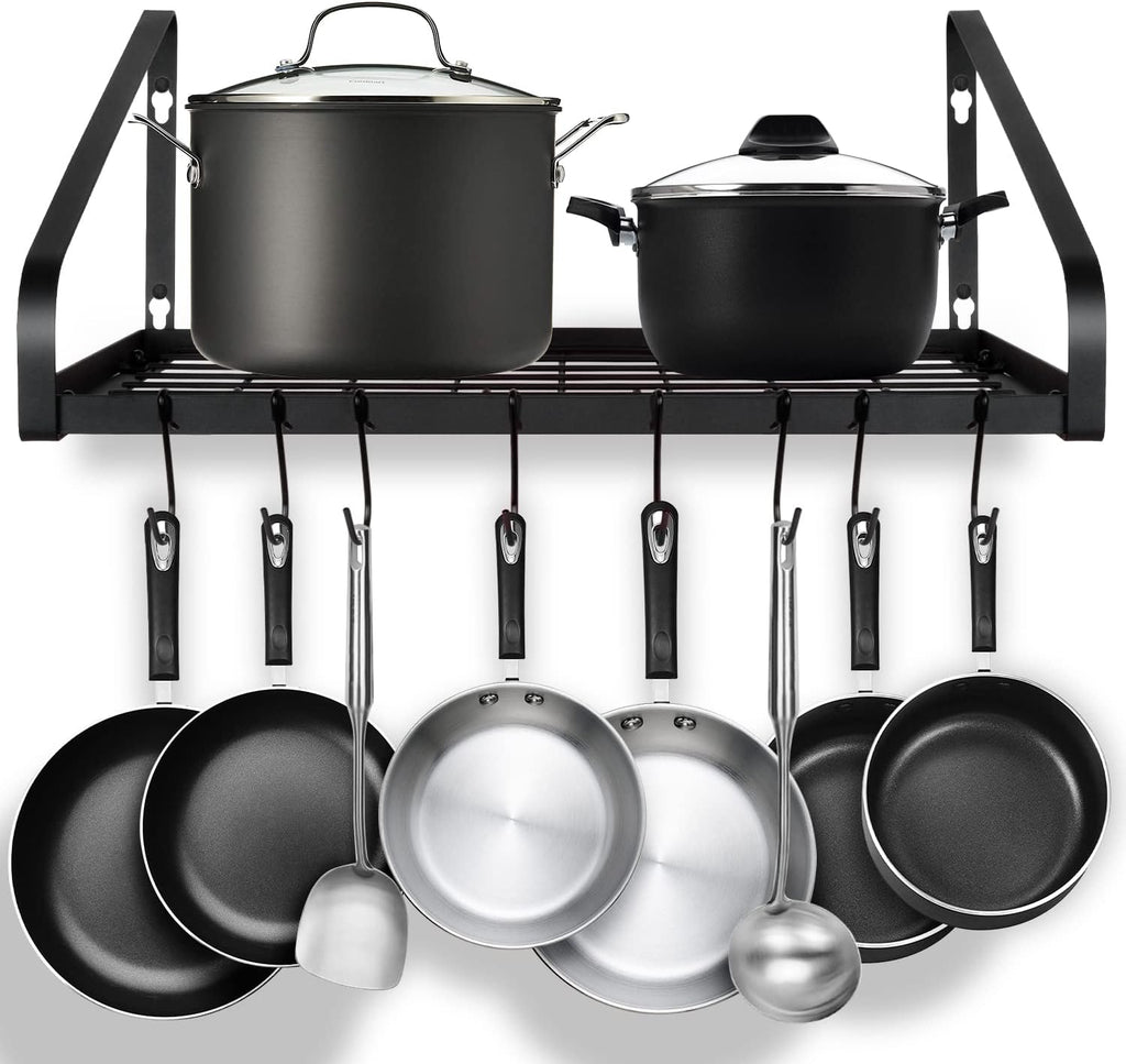 Black Wall Pot Rack 8 Hooks Dual Mount