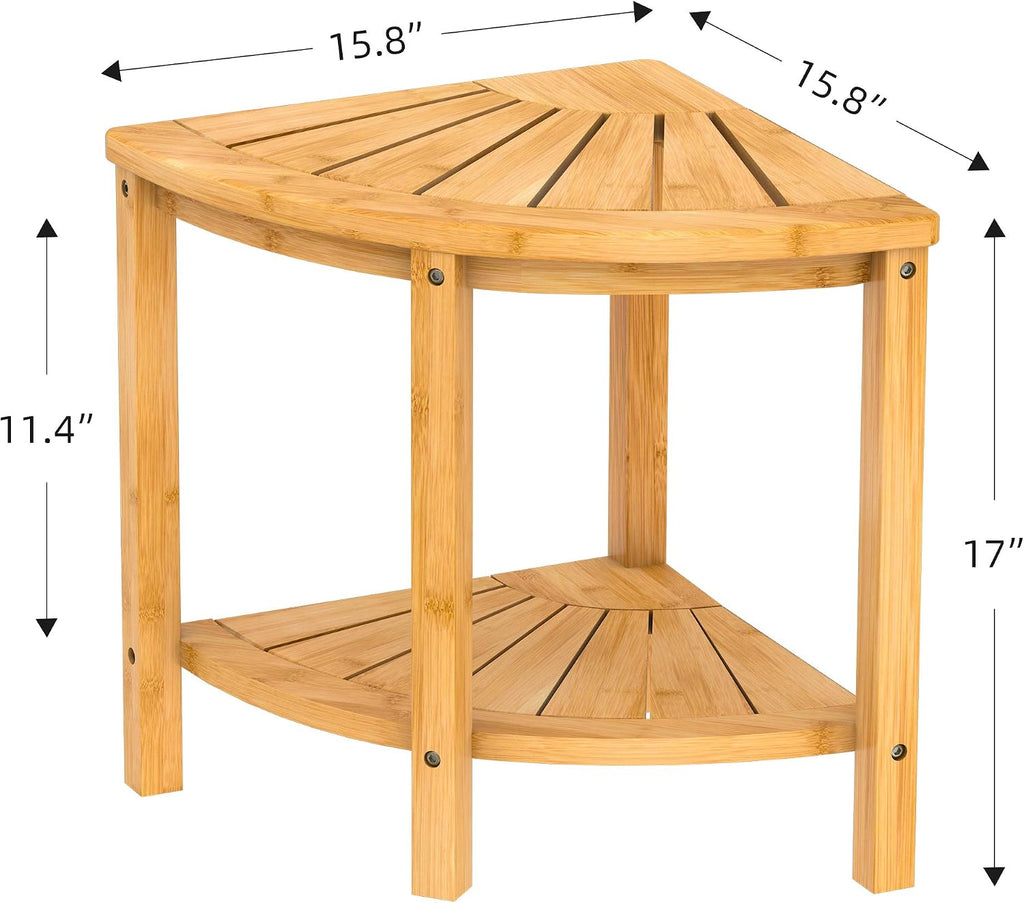 Bamboo Corner Shower Bench with Storage Shelf