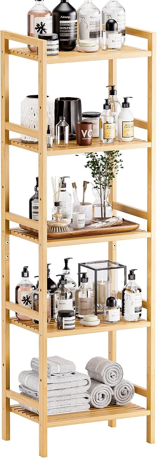 5 Tier Bamboo Narrow Bookshelf