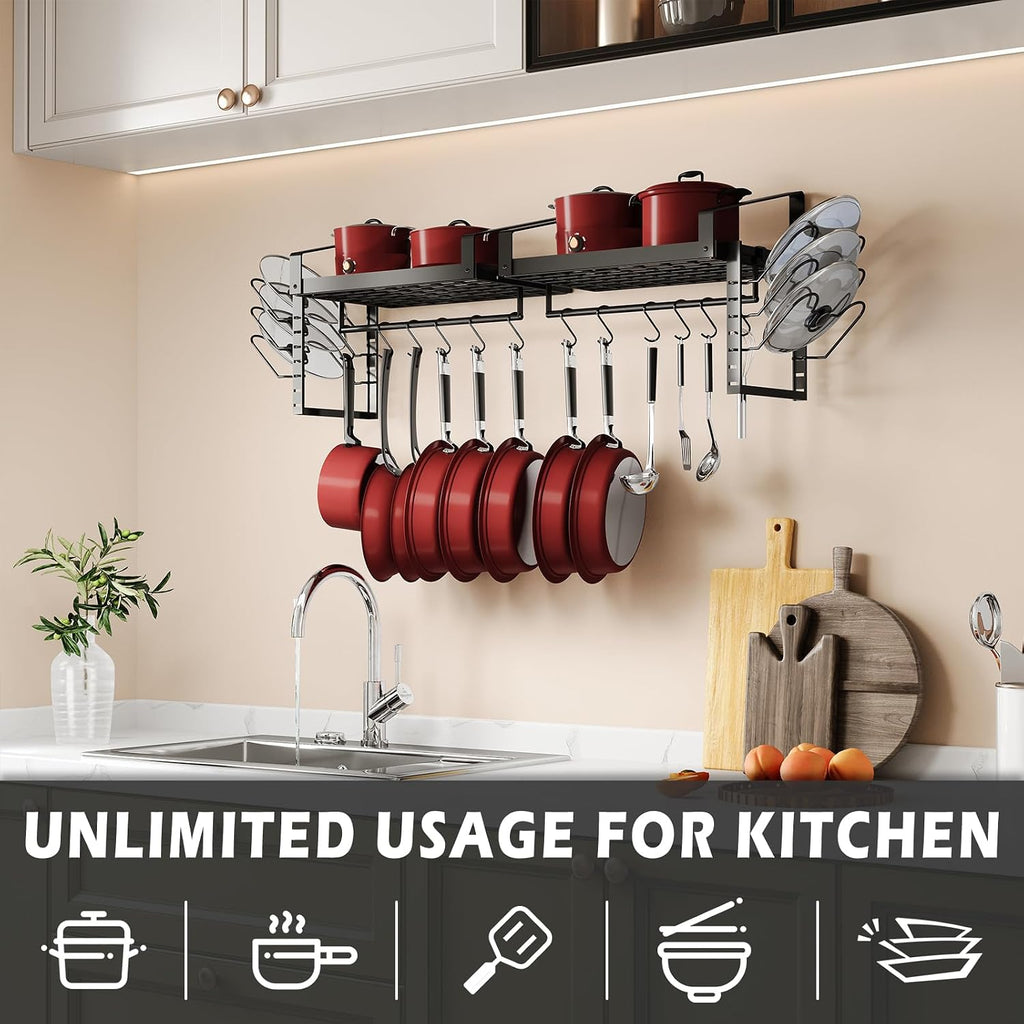 2pc Black Wall Pot Rack 12 Hooks