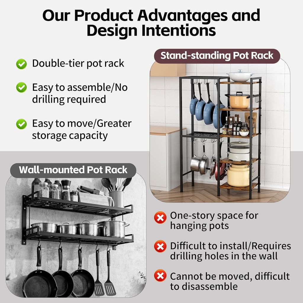 5-Tier Freestanding Metal Pot Rack