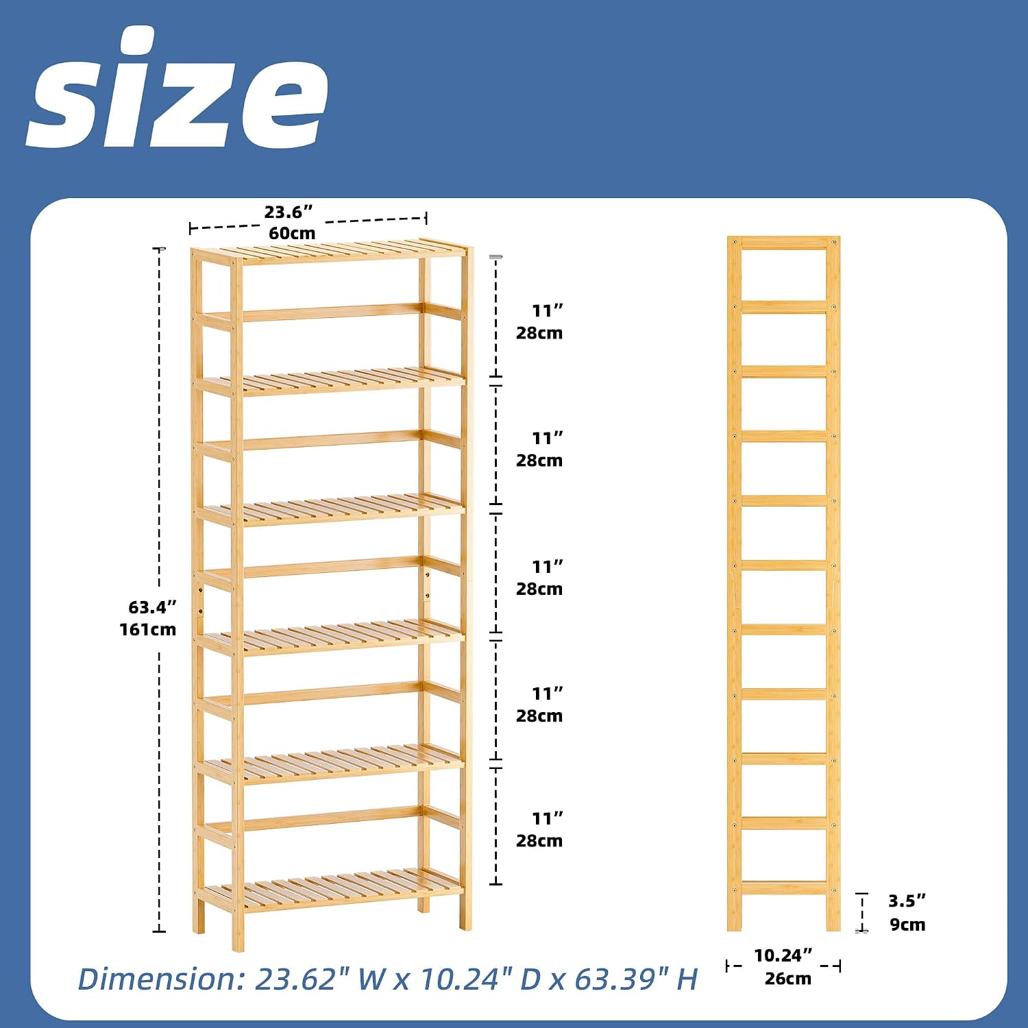 6-Tier Adjustable Bamboo Storage Shelf