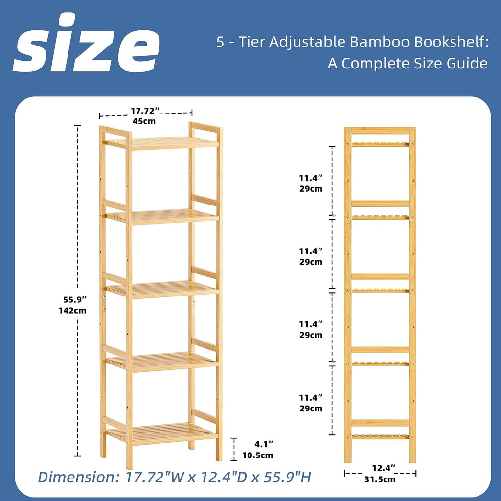 5 Tier Bamboo Narrow Bookshelf