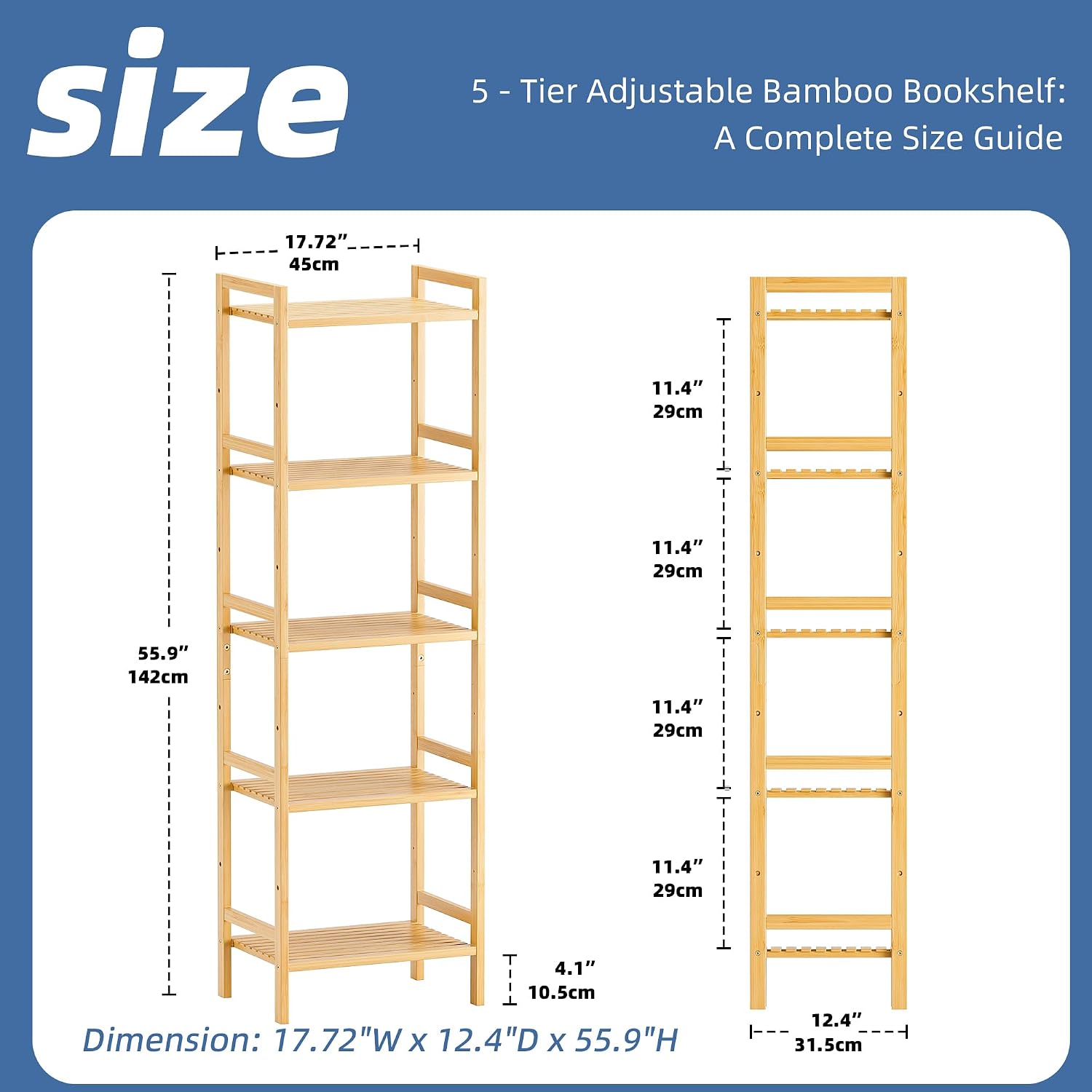 5 Tier Bamboo Narrow Bookshelf