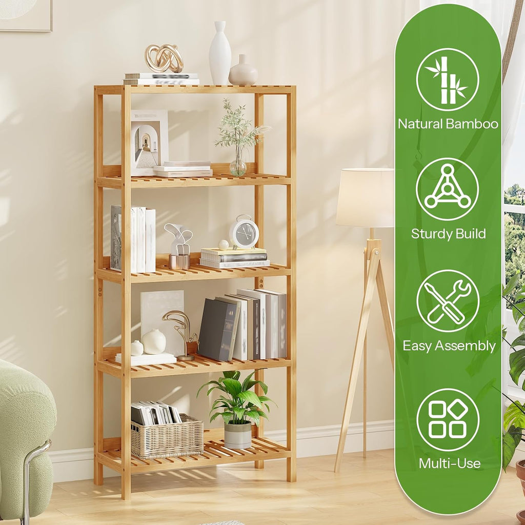 5-Tier Back Panel Bamboo Storage Shelf