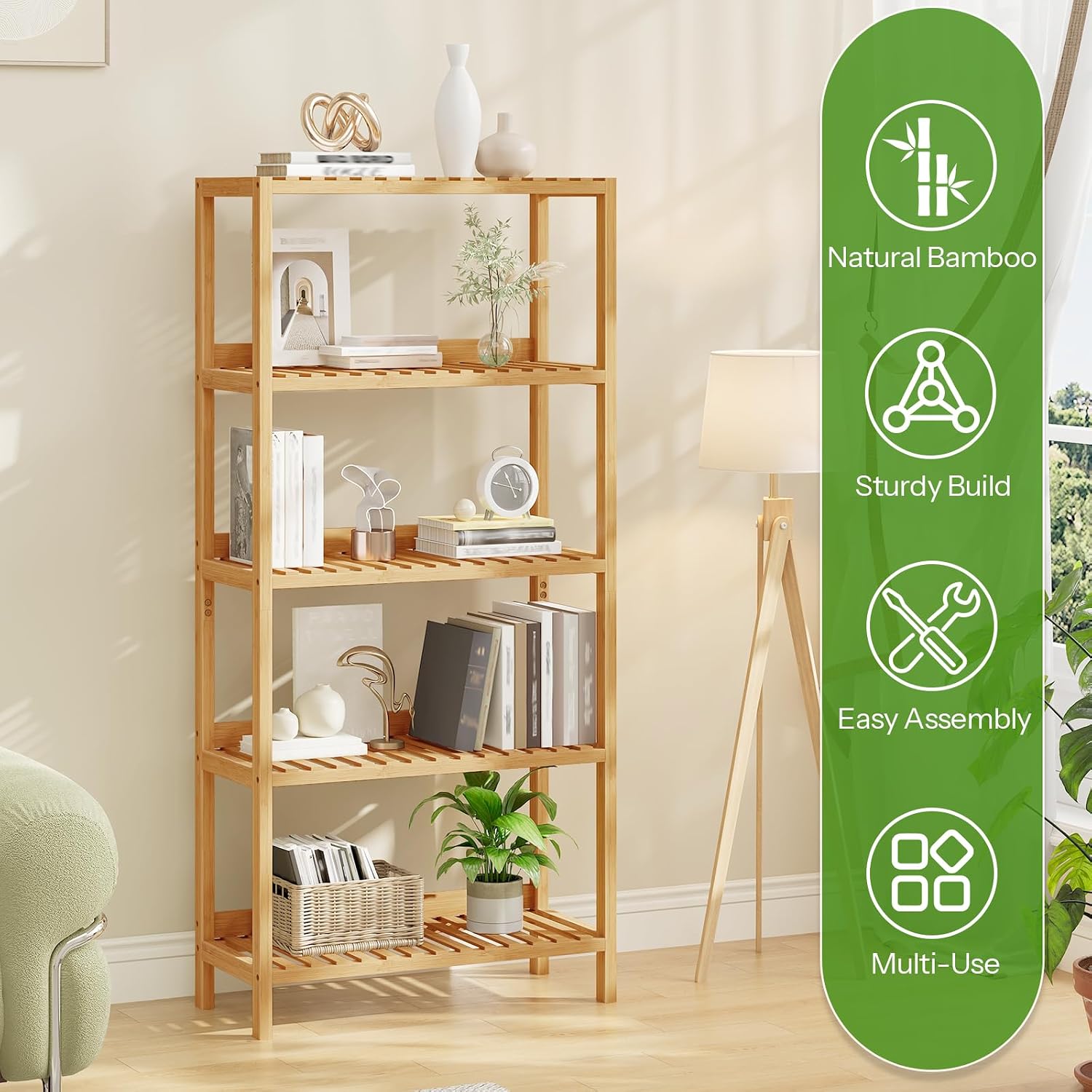 5-Tier Back Panel Bamboo Storage Shelf