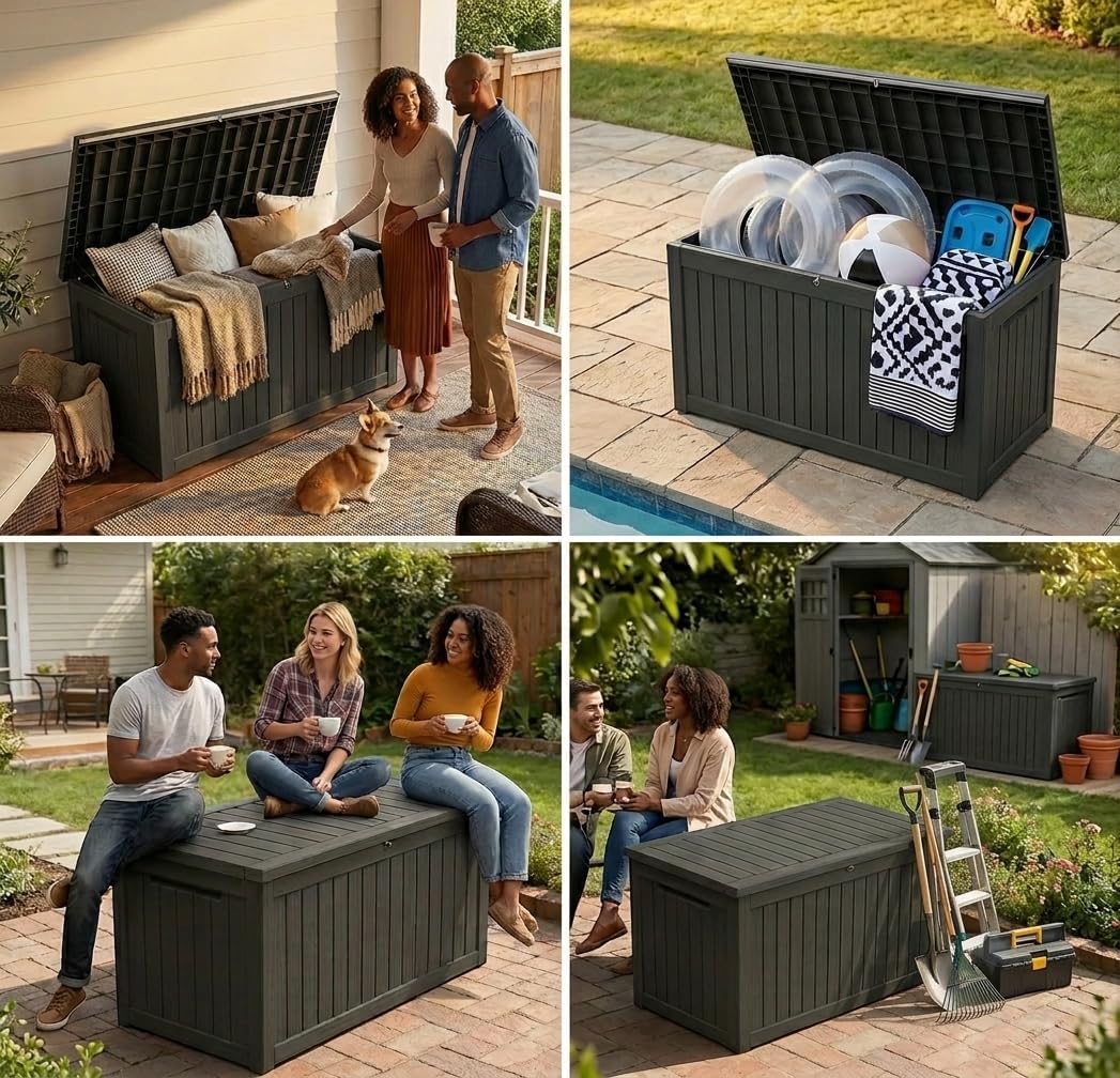 Black 270 Gallon Resin Deck Box