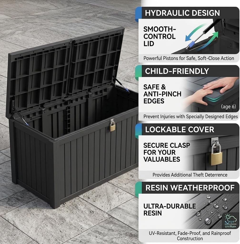 Black 270 Gallon Resin Deck Box