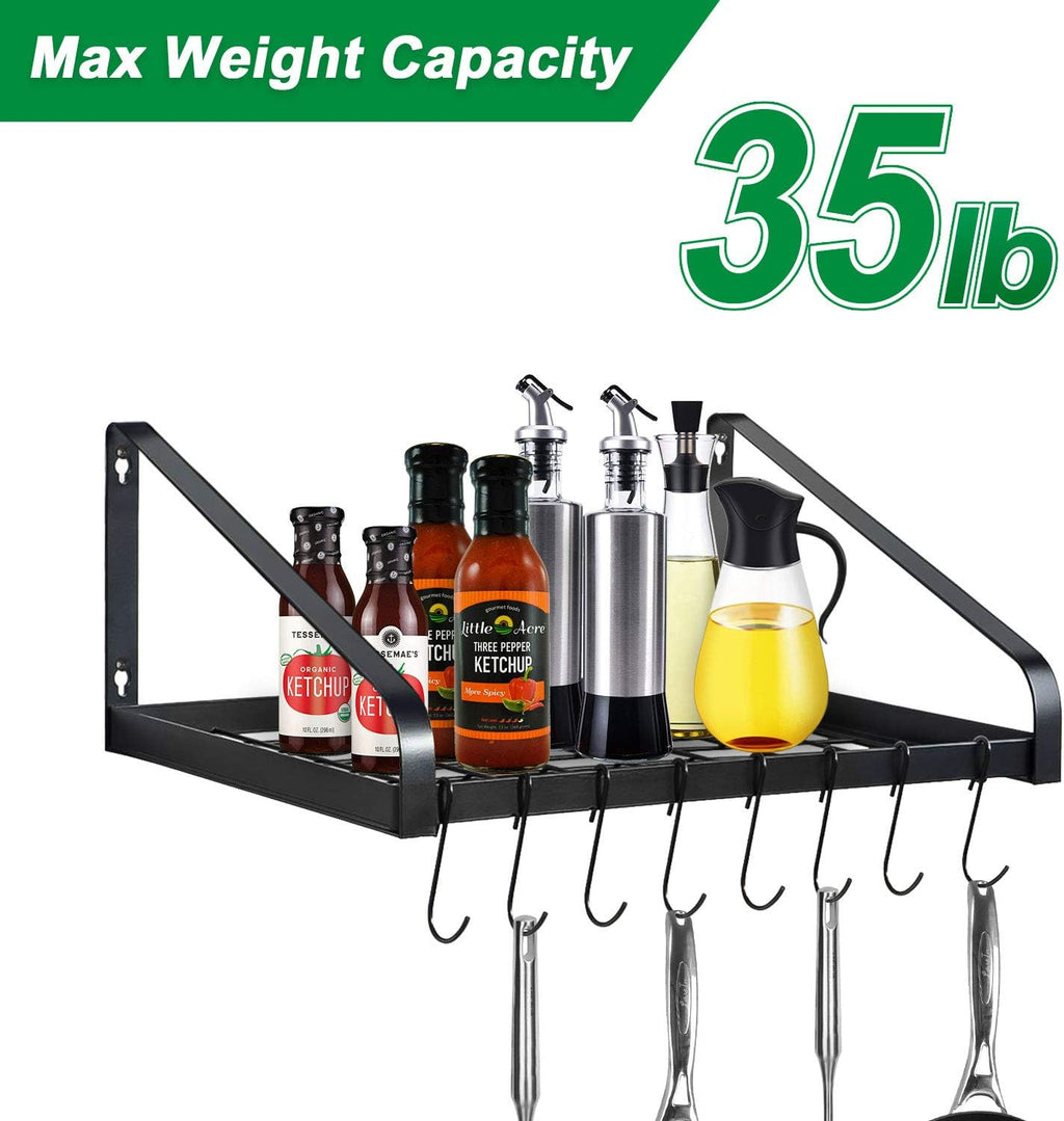 Black Wall Pot Rack 8 Hooks Dual Mount