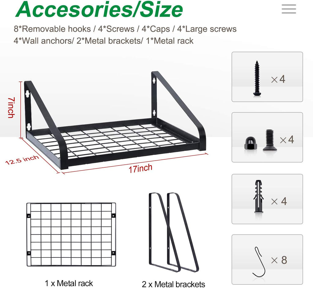 Black Wall Pot Rack 8 Hooks Dual Mount