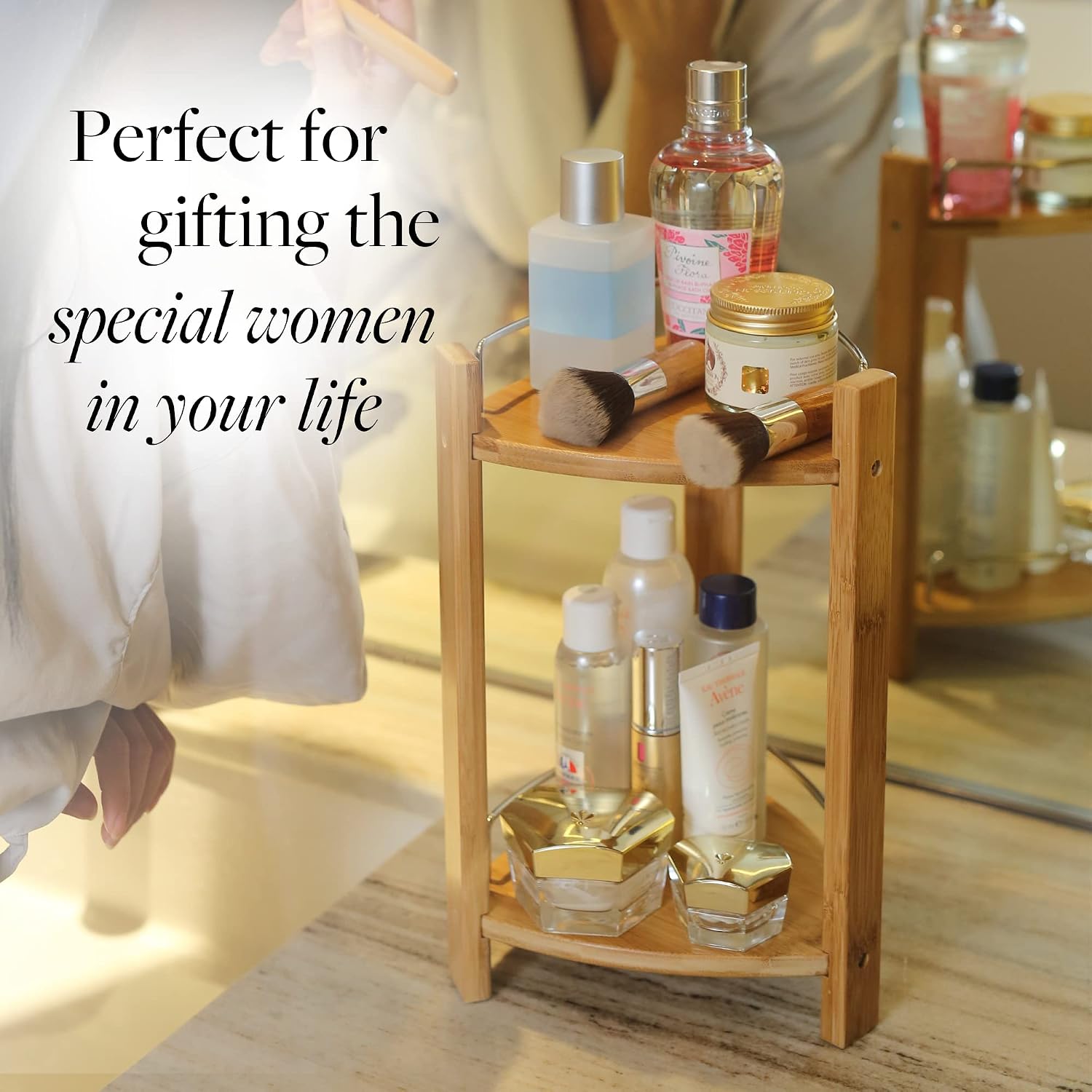 2-Tier Bamboo Corner Shower Caddy