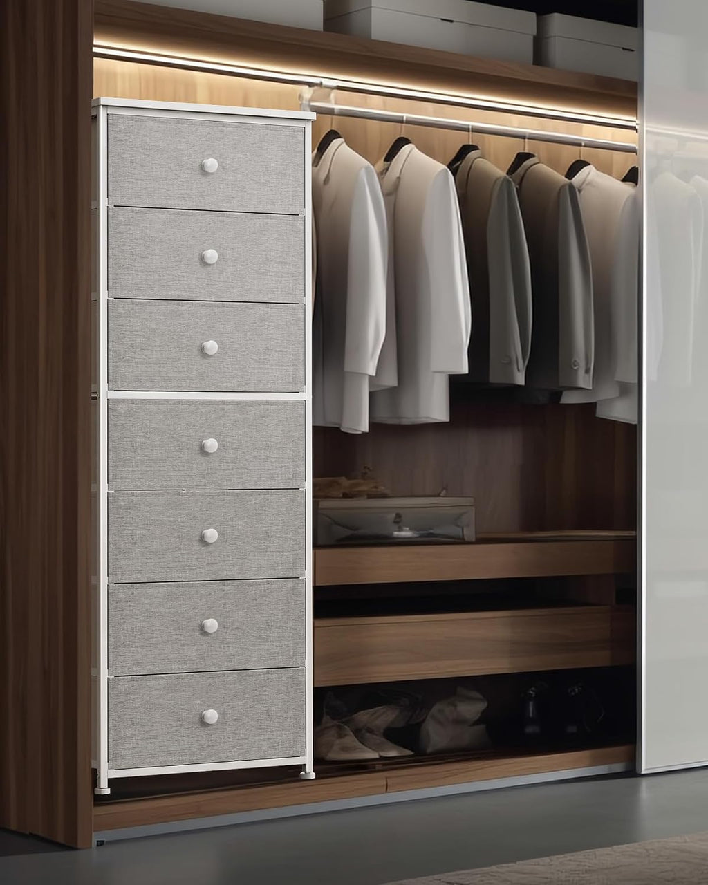Light Grey 7-Drawer Fabric Dresser