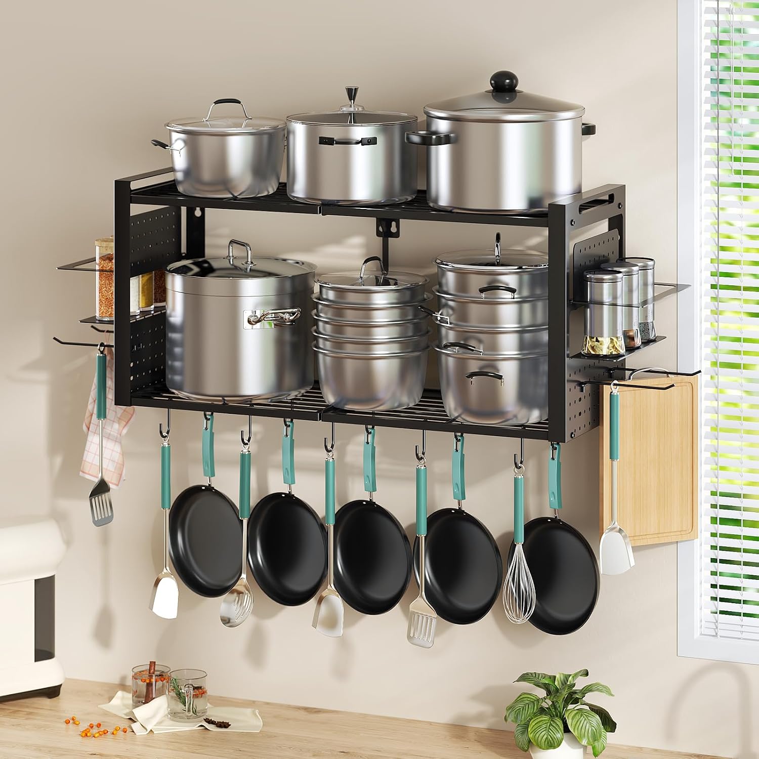 Black 2-Tier Pot Rack 20 Hooks