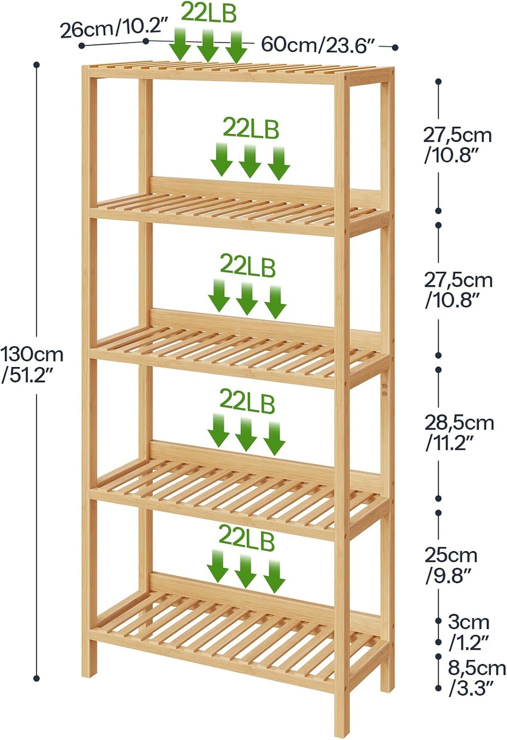 5-Tier Back Panel Bamboo Storage Shelf