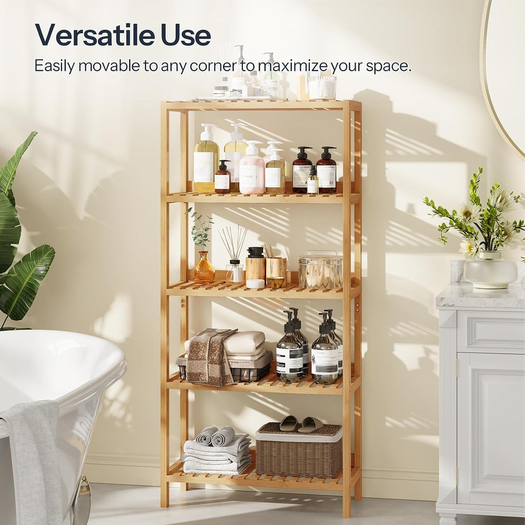5-Tier Back Panel Bamboo Storage Shelf