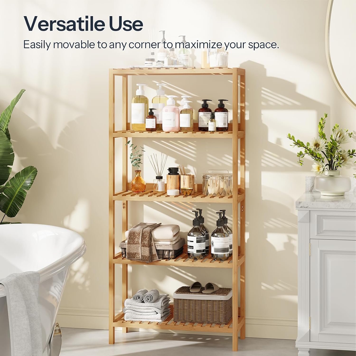 5-Tier Back Panel Bamboo Storage Shelf