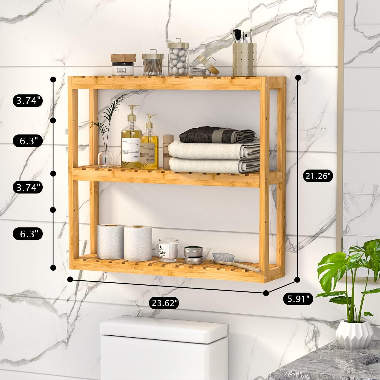 3-Tier Bamboo Over Toilet Storage Shelf