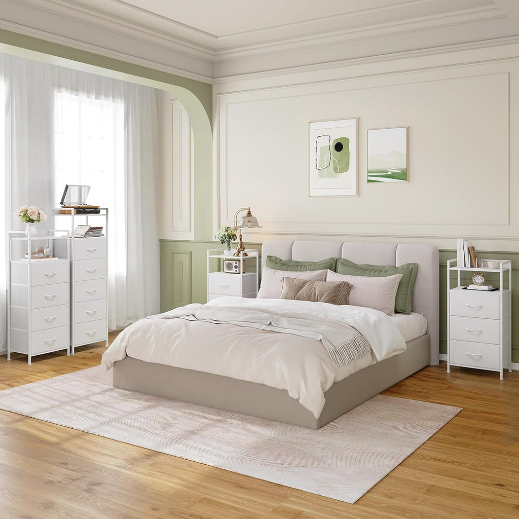 White Leather 5-Drawer Nightstand
